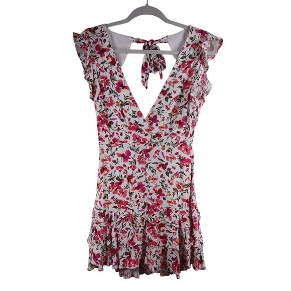 Hello Molly Floral Mini Dress with Deep V and Cut Out Back, Size Small - Picture 1 of 8